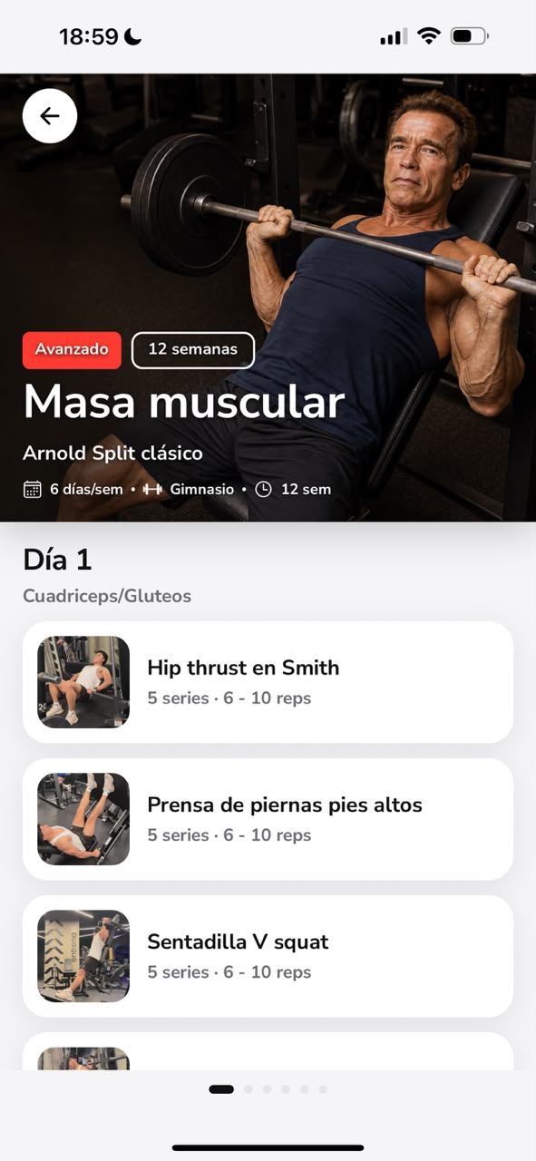 Otra pantalla del recorrido: Planes de entrenamiento