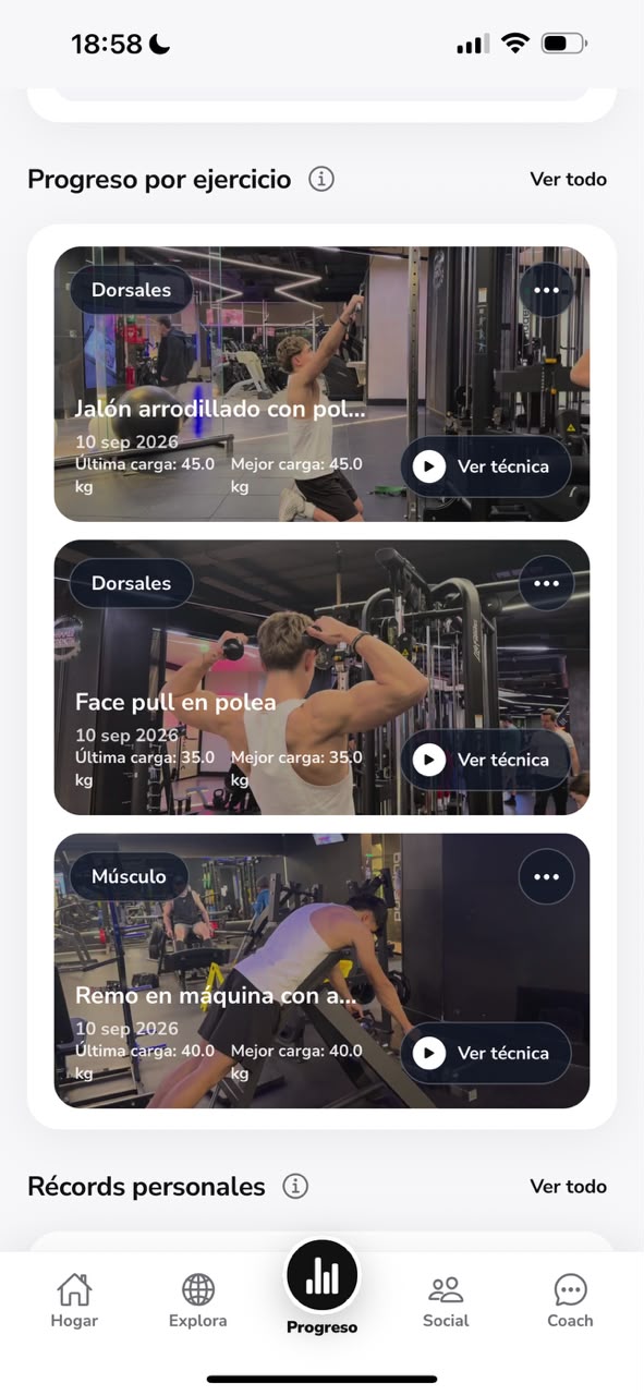 Seguimiento del progreso por ejercicio en Bodia